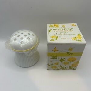 Avon collectable White Ceramic Buttercup Flower Holder with Yellow Trim